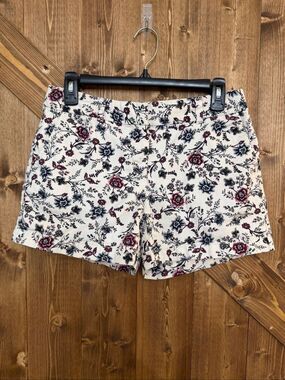 LOFT Original Women’s Size 2 Floral Print Shorts Cream Navy Burgundy (9160)